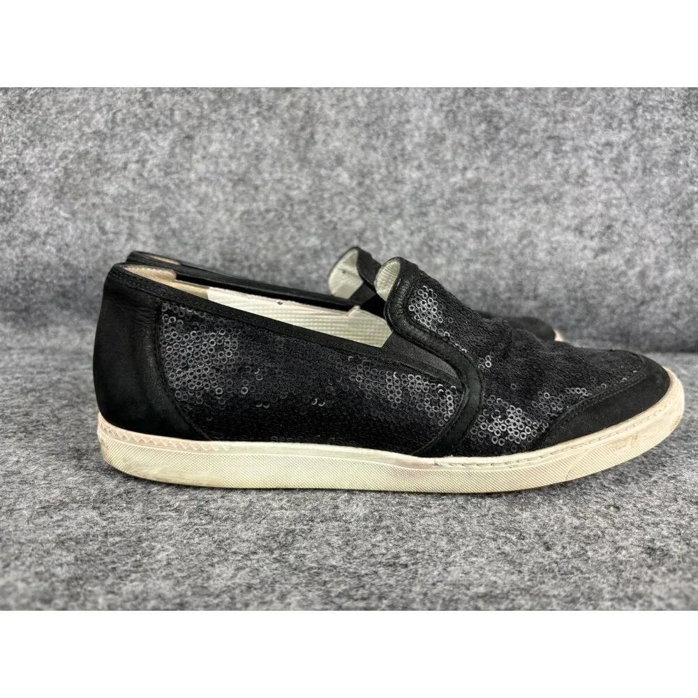 Paul Green Shoes Womens Size 6 Black Leather‎ Sequin Slip On Casual Sneakers